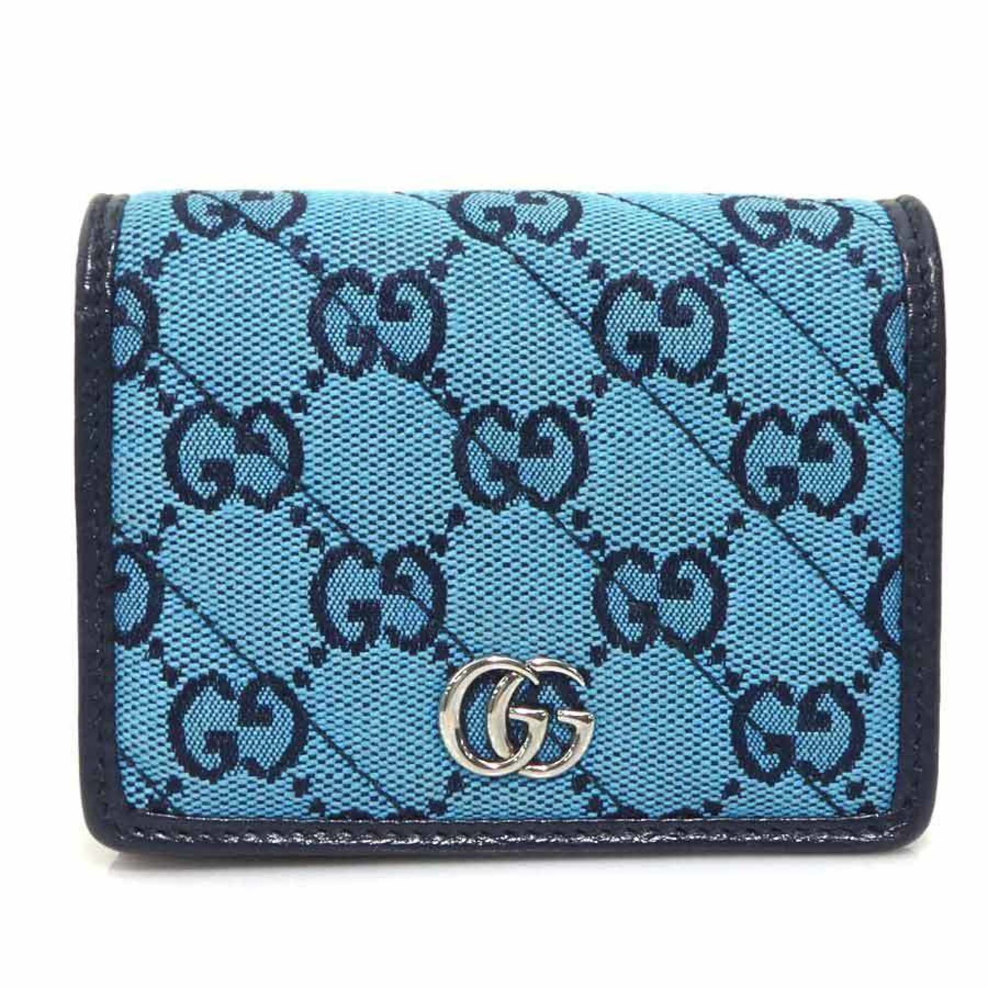 Gucci Gucci Bi-Fold Wallet Gg Marmont Canvas Blue Pink Men's Women's 466492 F...